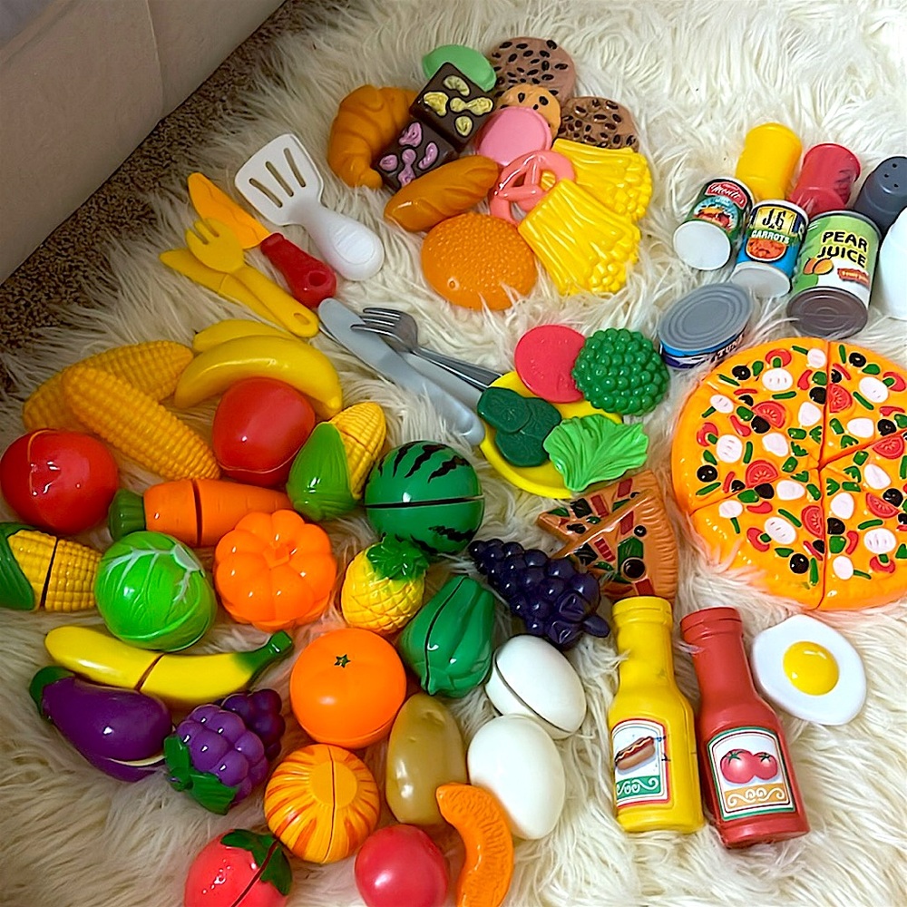 Big Colorful Play Food Set for Kids. 70+ pieces
